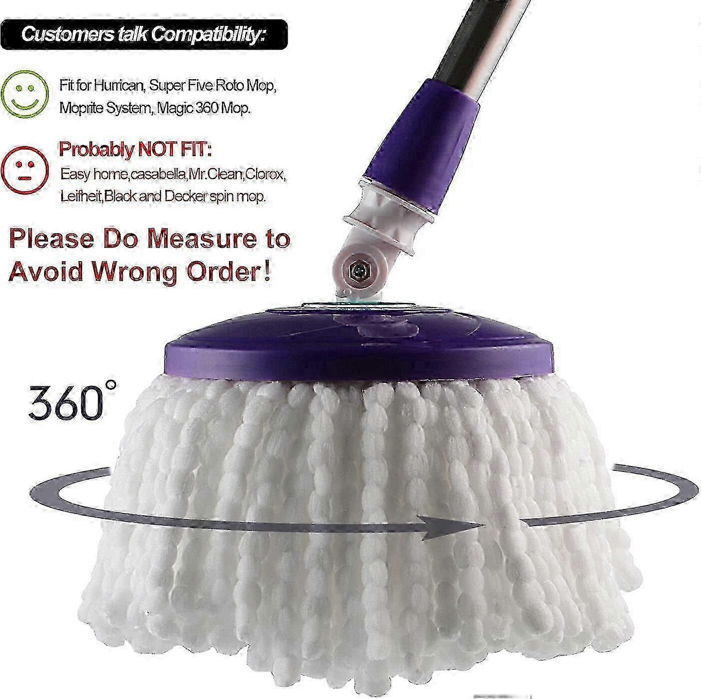 3 Pack Premium Replacement Mop Heads Refill for 360 Rotating Round Spin Magic Mop Microfibre White