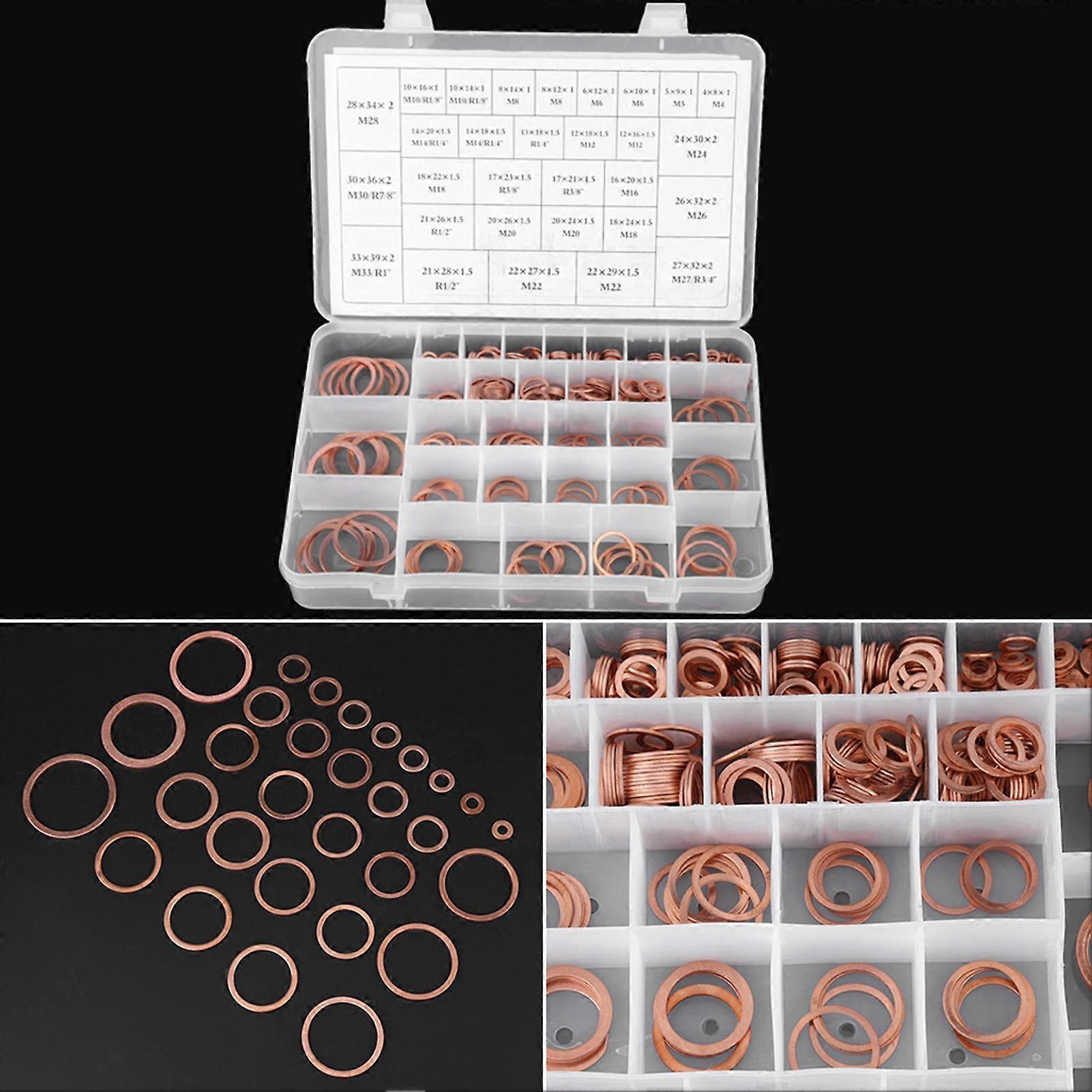 570pcs 30 Sizes Copper Washers Flat Ring Set Kit with Plastic Box