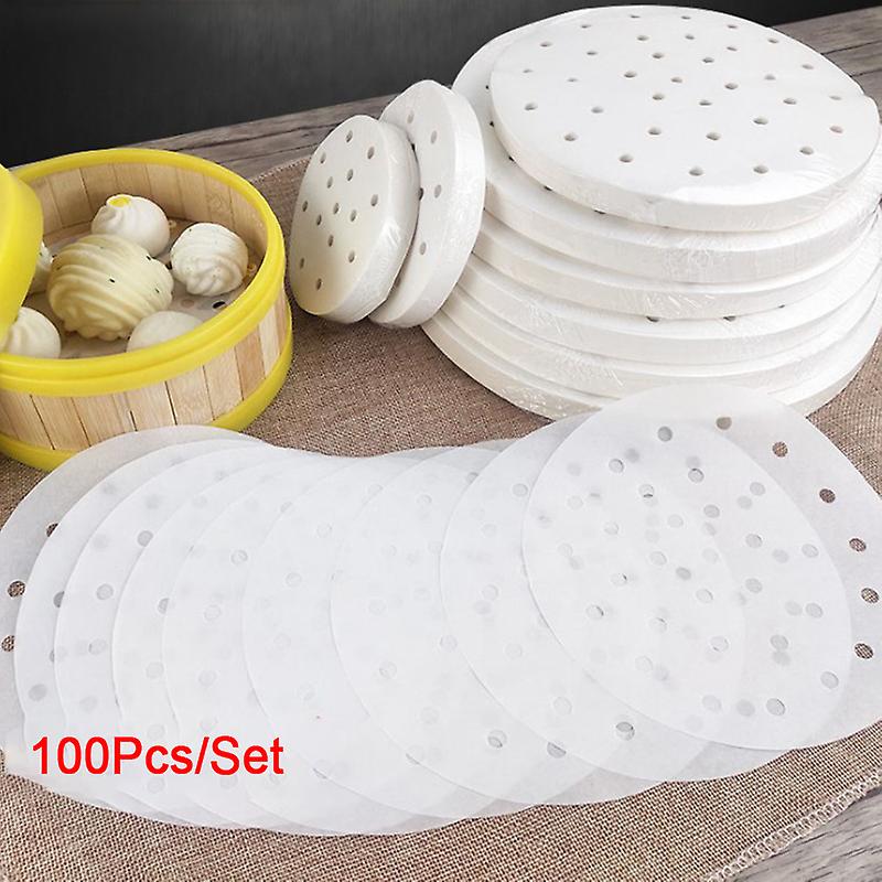100pcs Non-stick Round Perforated Oil Papers Dim Sum Paper Steaming Basket Paper