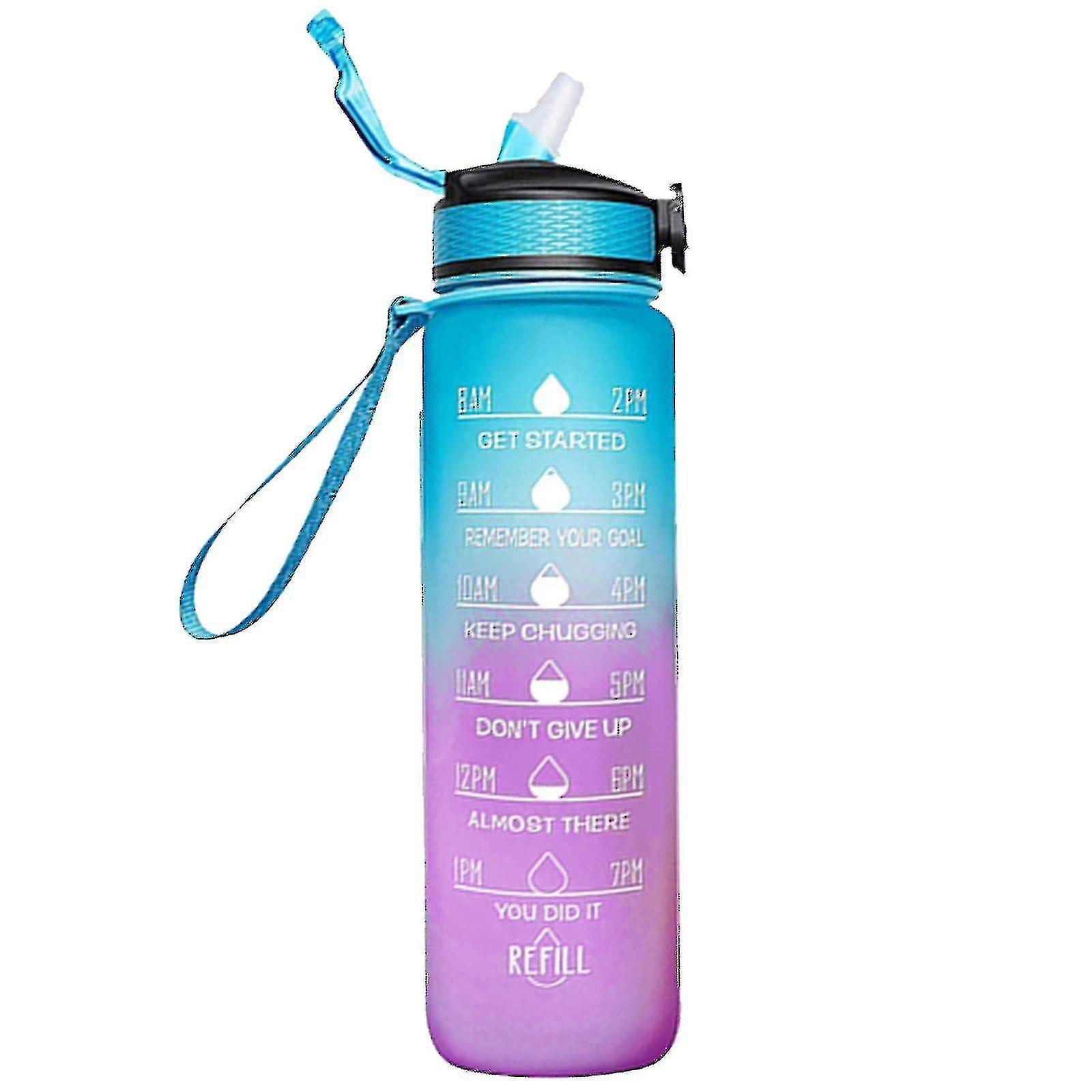 1000ml Free Motivational With Time Marker Fitness Jugs Gradient Color Cups Outdoor Frosted Water Bottle