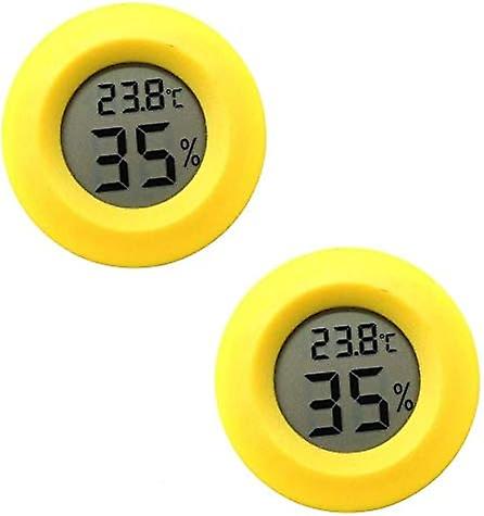 2Pcs Mini Digital LCD Temperature Humidity Meter Thermometer Hygrometer Round - Yellow