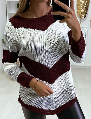 2023 New Women's Round Neck Knitted Sweater Ins Fashion Color-blocking Irregular Long-sleeved Sweater For Ladies