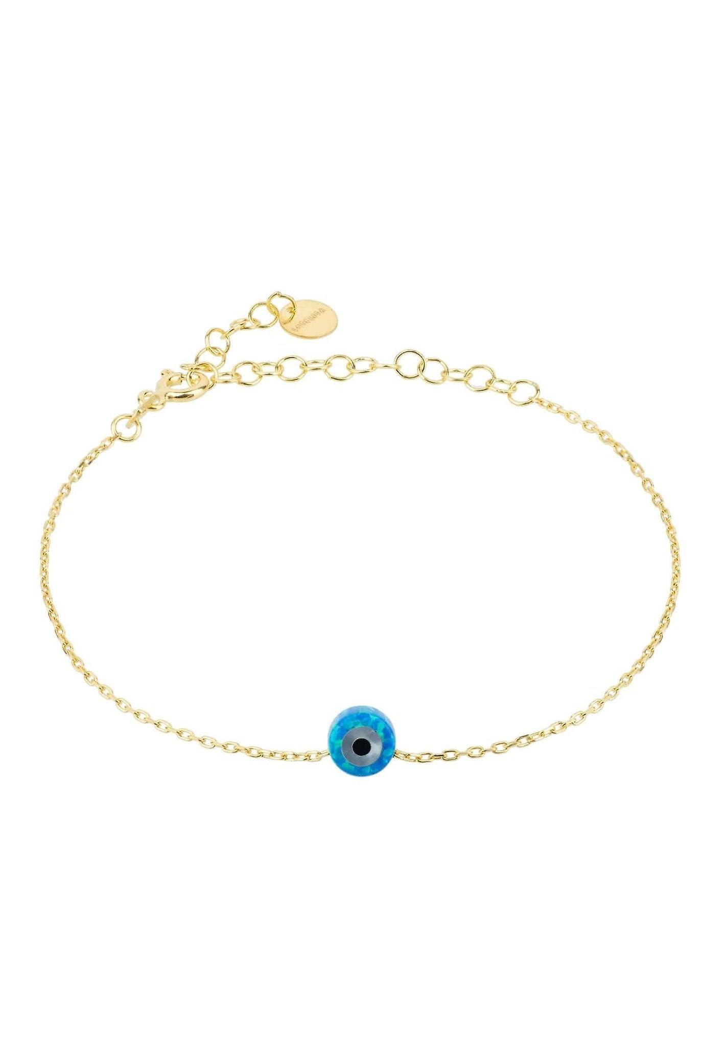 Latelita Evil Eye 迷你蛋白石女士手链 - 925 纯银，22K 金浸渍 - 可调节贴合度 - 金色