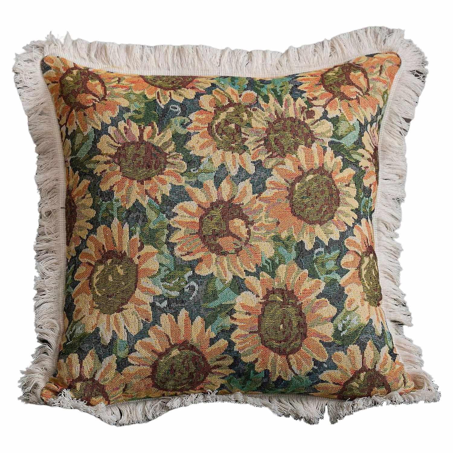 Pillow Cover Tassel Jacquard Weave Ornamental Non-shrinkation 45cm American Style Flower Pillow Case