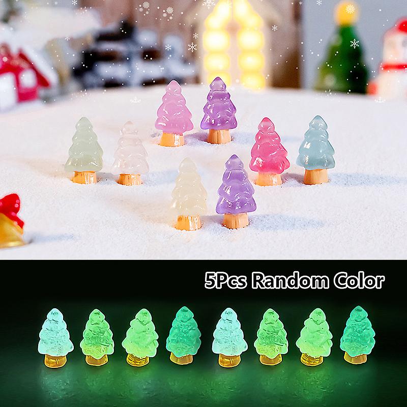 5pcs Luminous Christmas Tree Ornament Mini Pine Tree Dollhouse Micro Landscape