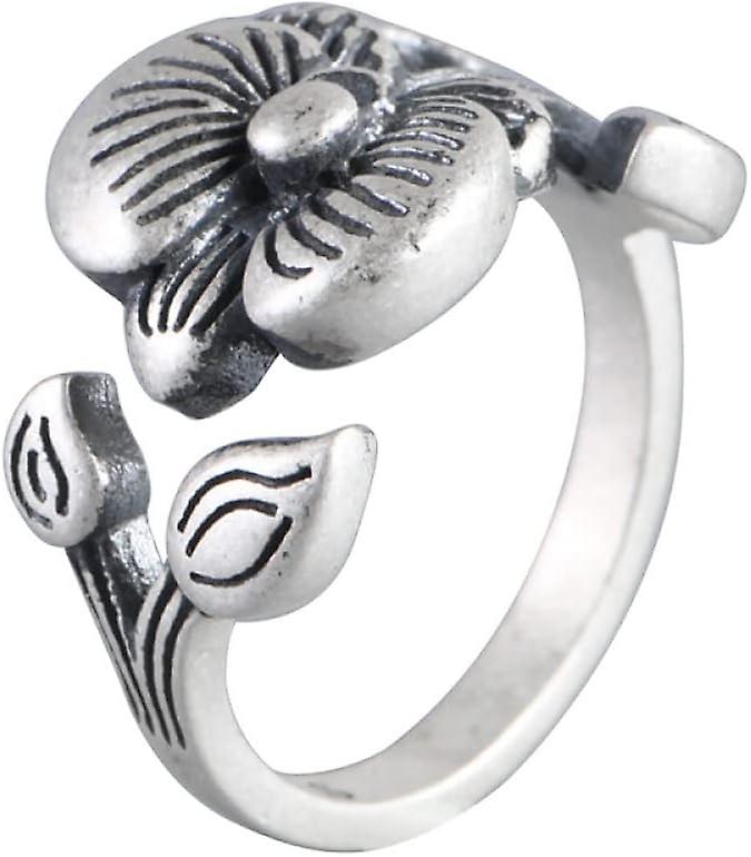 Silver ring, adjustable ring with three-dimensional flower