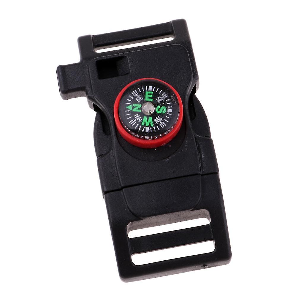 Plastic Side Release Buckle Emergency Whistle Compass Outdoors Black