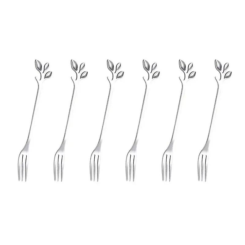 6Pcs Creative Stainless Steel Gold Flatware Fruit Fork Dinnerware Appetizer Snack Dessert Fork Kitchen Tableware Leaf Shape