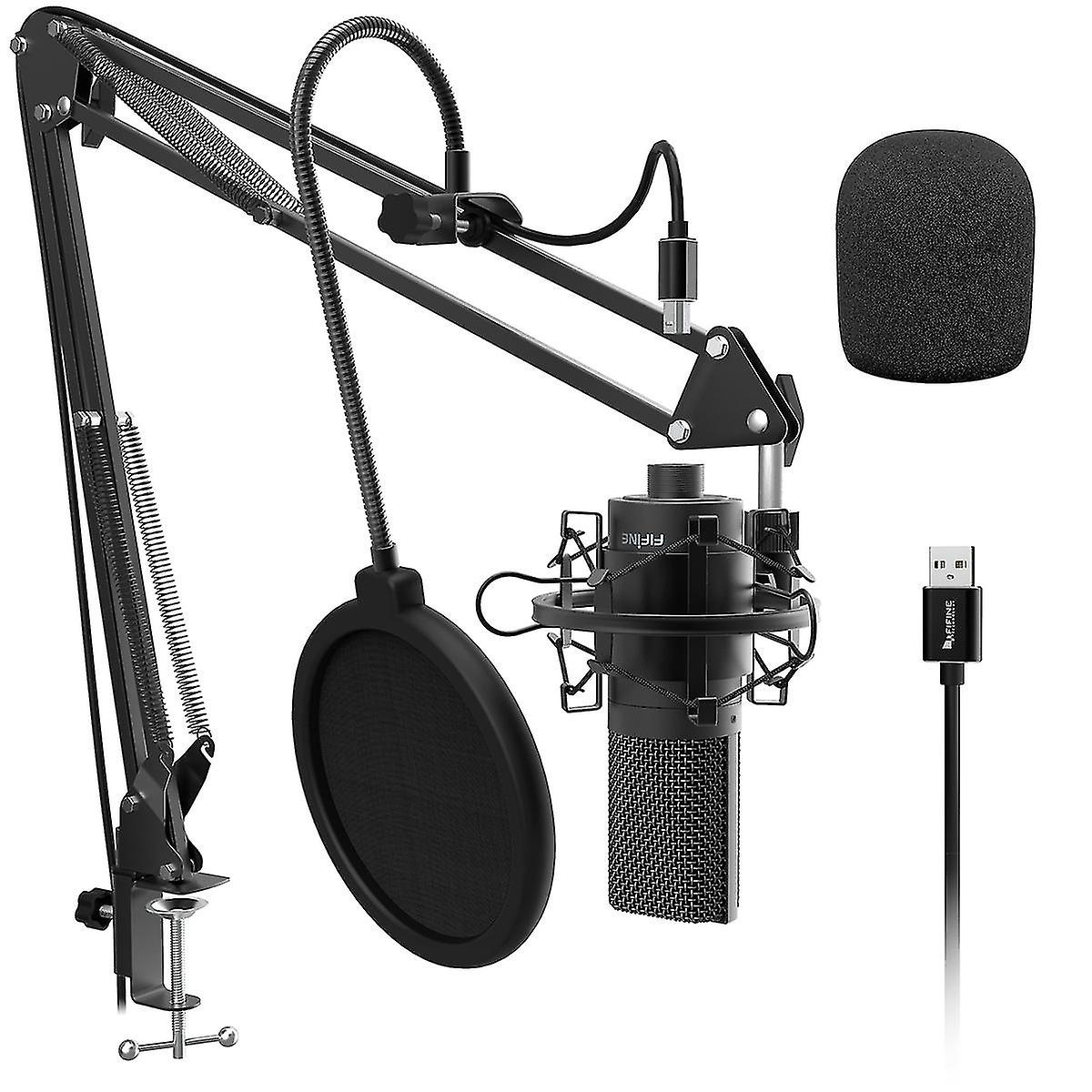 Fifine Usb Pc Condenser Microphone With Adjustable Desktop Mic Arm Shock Mount For  Studio Recording