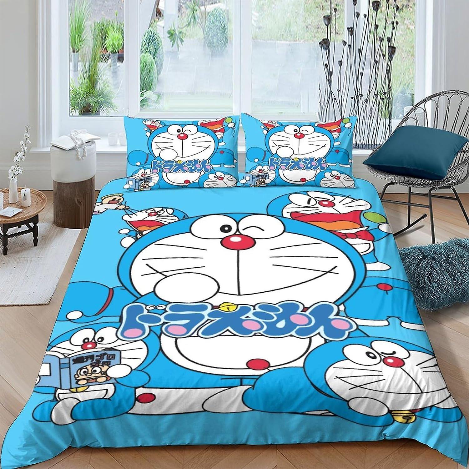 VCLUST Doraemon 3D Print Duvet Cover Set Bedding Sets with Hidden Zipper Closure, Microfiber Polyester Little Blue Cat Comforter Quilt Cover For Teen