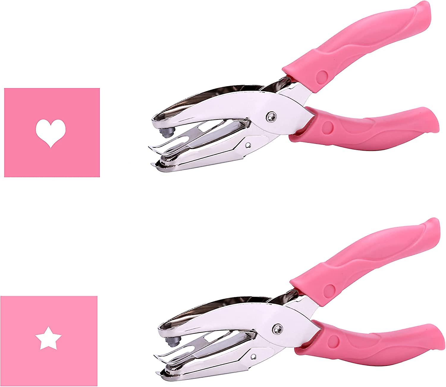 (2PCS) Small Mini Tiny Heart,Star Shaped Hole Paper Punch Puncher with Pink Soft Handheld Grip