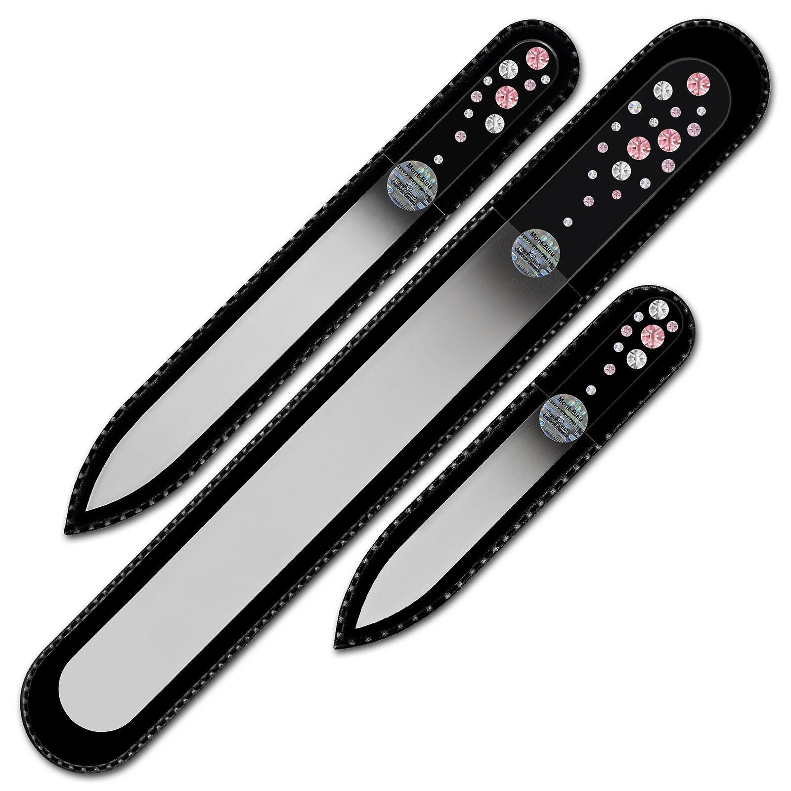 Set of 3 Black Crystal Nail Files with crystals WB-BMS - Light Rose - Crystal