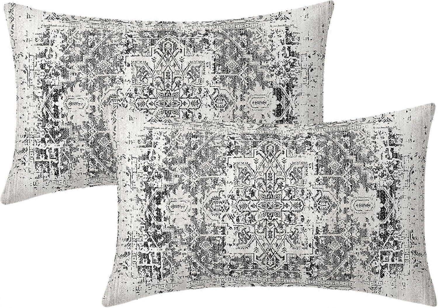 Black Boho Lumbar Pillow Covers 12X20 in Set of 2 Ethnic Bohemian Carpet Rectangular Pillow Cases Farmhouse Rustic Vintage Rug Pillowcase Home Decor f