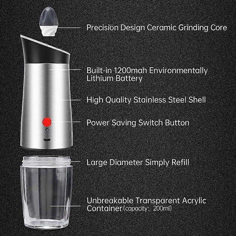 Pepper Grinder Salt Mill Shaker,Adjustable Coarseness,One Hand Operation, Refillable,Gravity Sensor Electric Pepper Mill