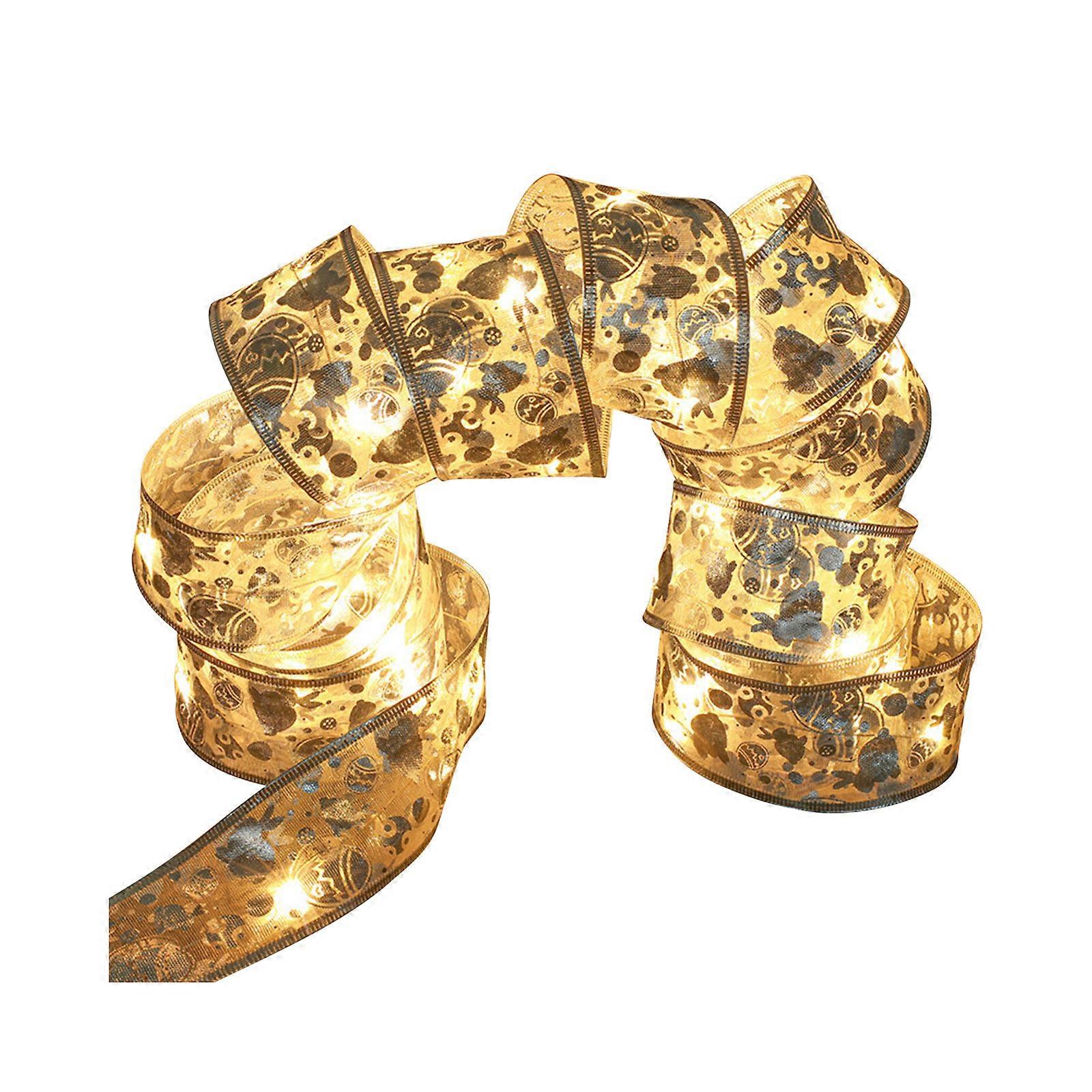 Christmas decorations ribbon lights warm light