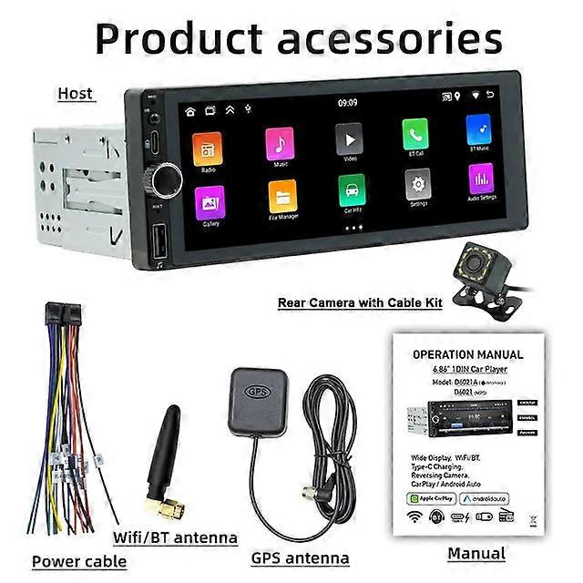 13" Car Stereo Single-din Gps Navigation With 6.86 Inch Touchscreen, Carplay & Android Auto, Support Wifi/bt, Rds Radio & Mirror Link