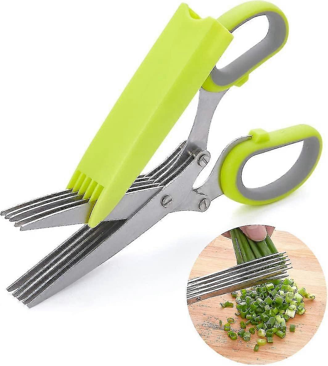 Spice Scissors Garlic Scissors 5-blade Scissors Herb Scissors Kitchen Scissors Kitchen Scissors Multi-functional Scissors (five-layer Scissors + Knife