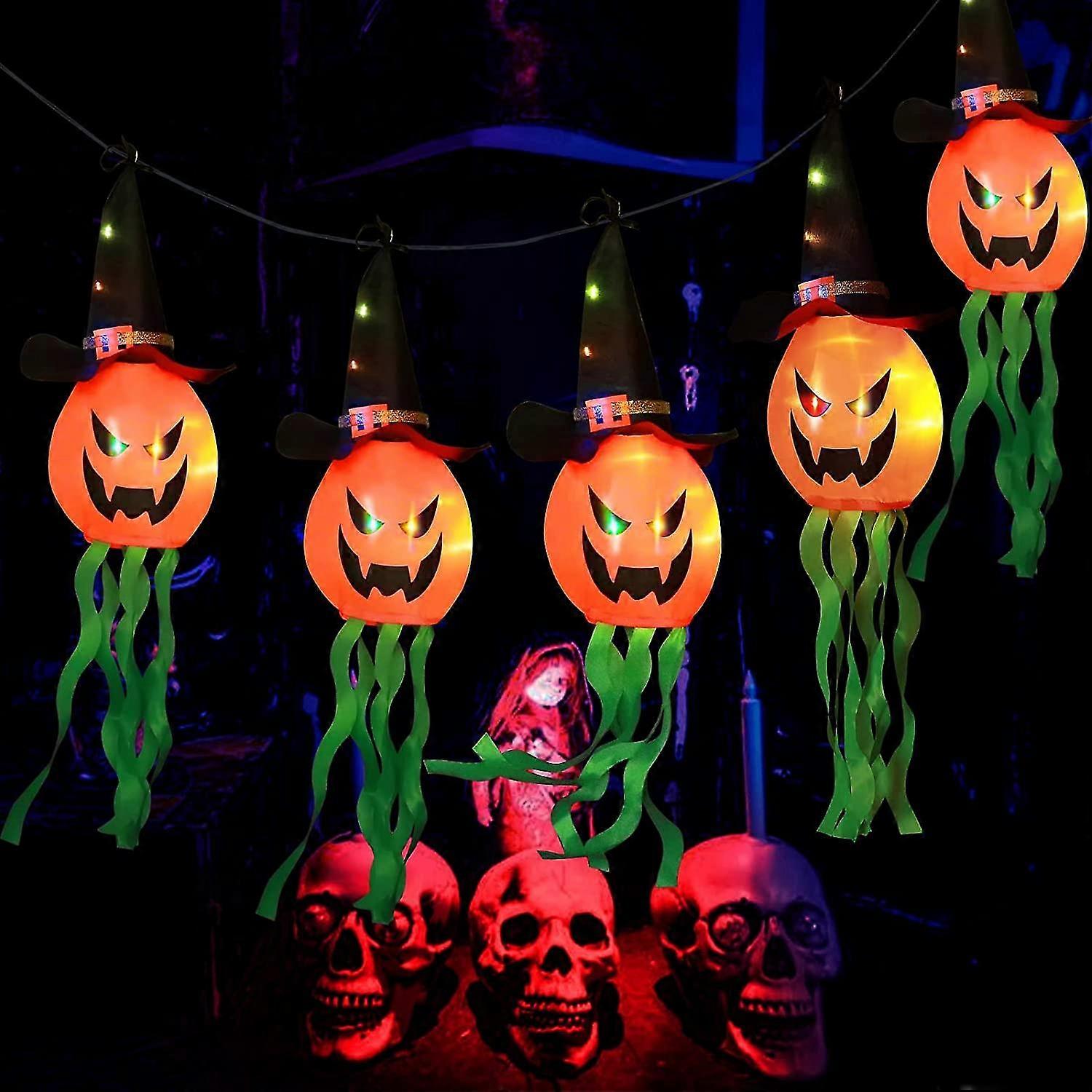Halloween Decorations Lights 11.5 Ft 2 Modes 5pcs Diy Hanging Colored Led With Flashing Bubble Pumpkin String Lights For Indoor