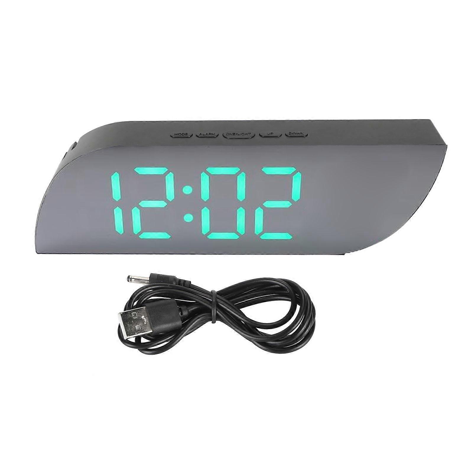 LED Mirror Clock USB Plug in AAA Battery Backup Snooze Digital Alarm Clock with Date Temp Display for Bedroom