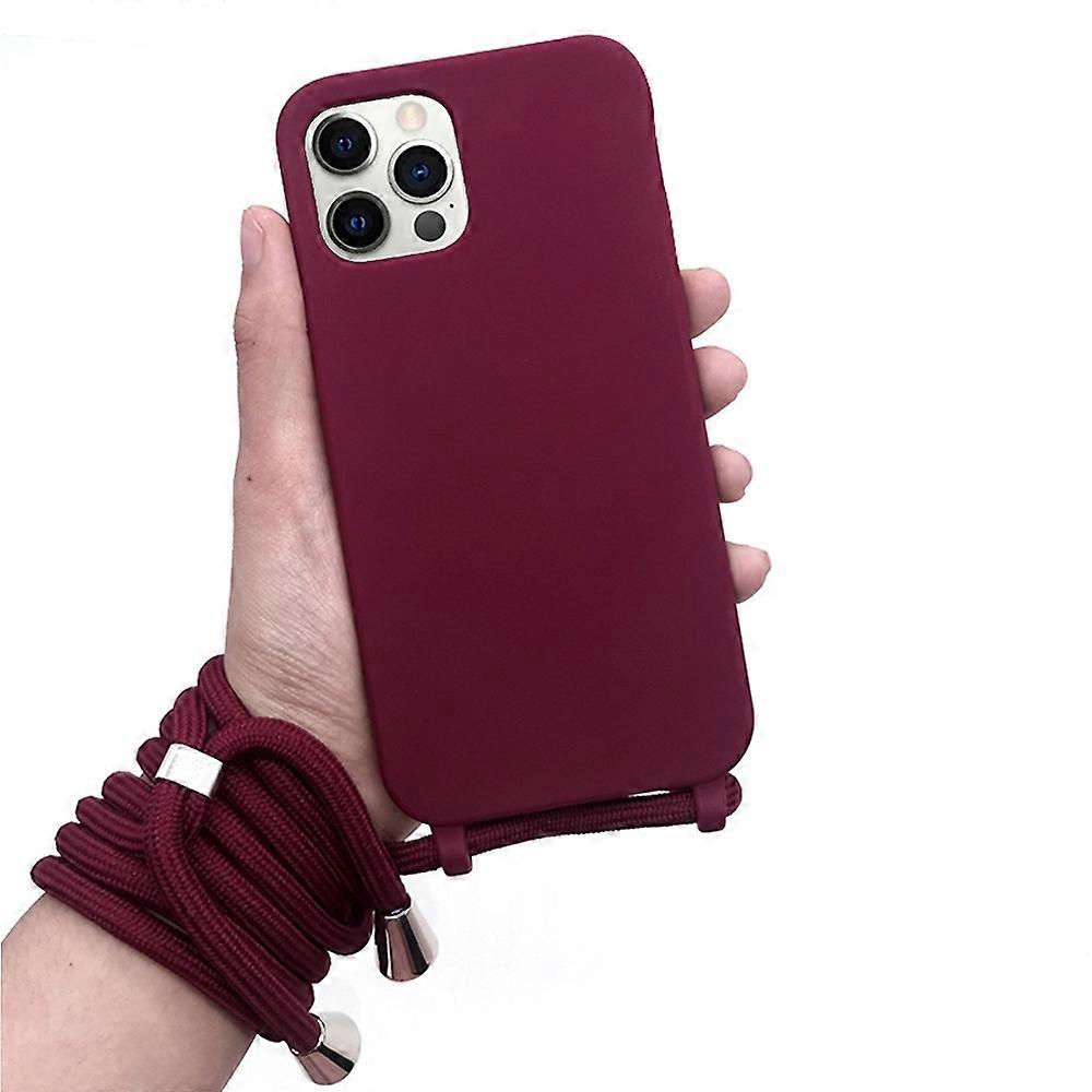 IPhone Cover Strap Lanyard Cord Silicone Phone Case for iPhone 15Pro Max 13 14Pro Max 12Pro X XR XS 6S 7 8 Plus X9 Deep Red