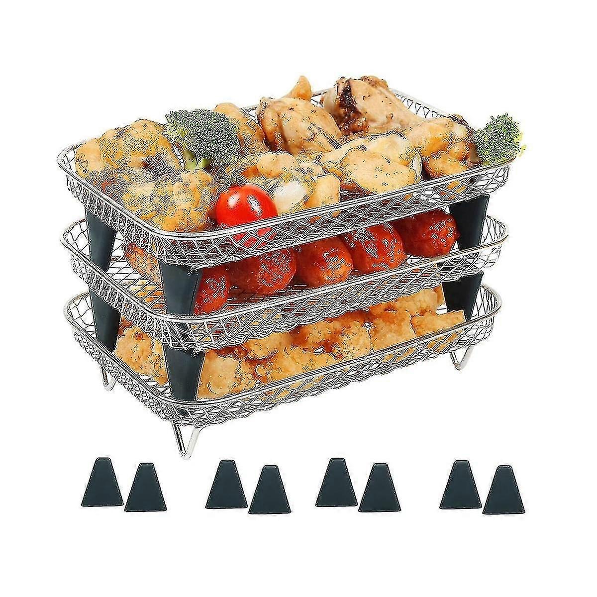 Air Fryer Rack compatible with Ninja Dual Basket, 3 Layers, Stacking Bacon Racks, Air Fryer Accessor