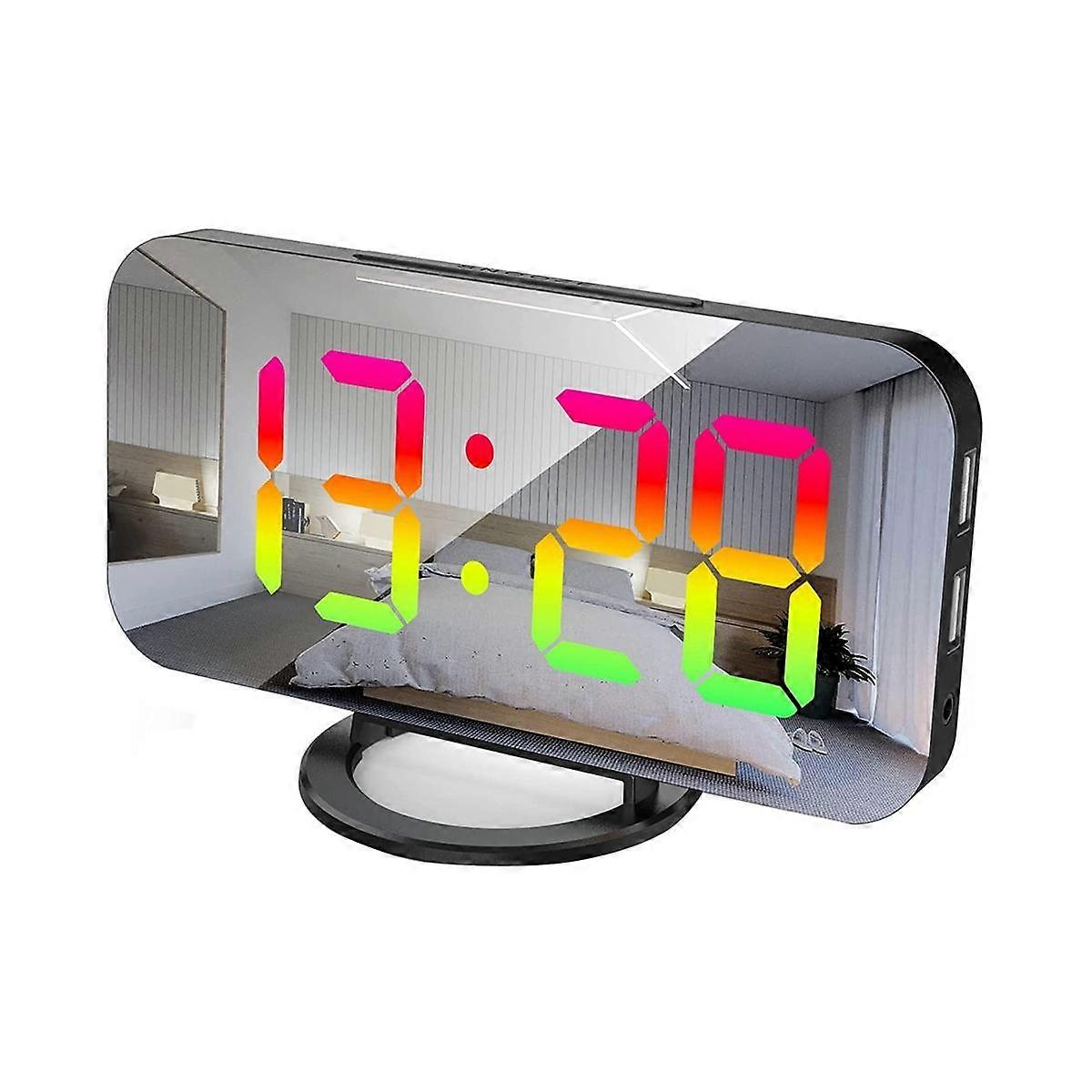 RGB Digital Alarm Clock for Bedroom, 6.5 Inch HD & Mirror Display with 4 RGB Changing Color and 7 R