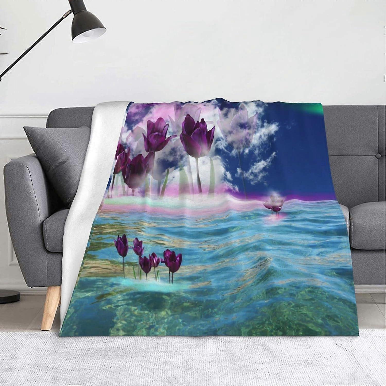 Cobertor de Flores no Mar, Cobertor de Flanela Leve e Macio para Sofás, Cama, SofásFVBG-109