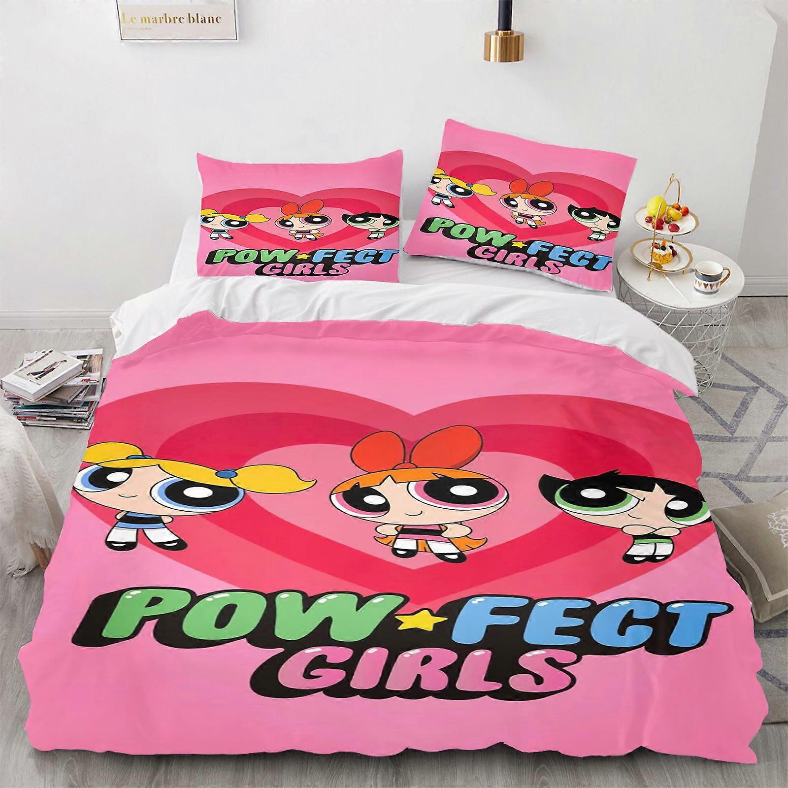 c398 As Meninas Superpoderosas Conjunto de Cama Capa de Edredão 3D Bonito Dos Desenhos Animados Impressos 100% Poliéster Conjunto de 3 Peças 1 Capa de Colcha ee398