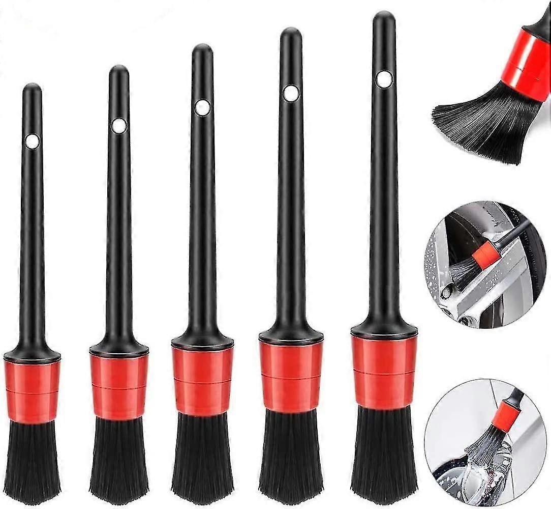 Yaju Car Detailing Brushes, 5 Different Sizes For Cleaning Automotive Wheels, Dashboard, Interior, Exterior, Engine, Emblems, Air Ventsblack&red(5pc