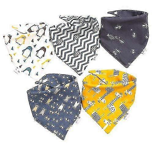 5pcs Baby Bibs, Triangular Shawls With Adjustable Press Studs, Soft And Absorbent, Boys And Girls Scarf Drooling (korean Chaobao)