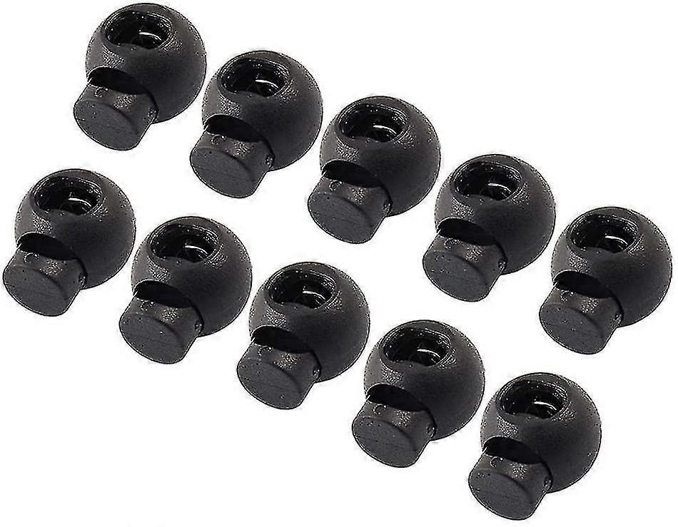 10pcs Spring Loaded Round Toggle Stopper Cord Locks Plastic (black)