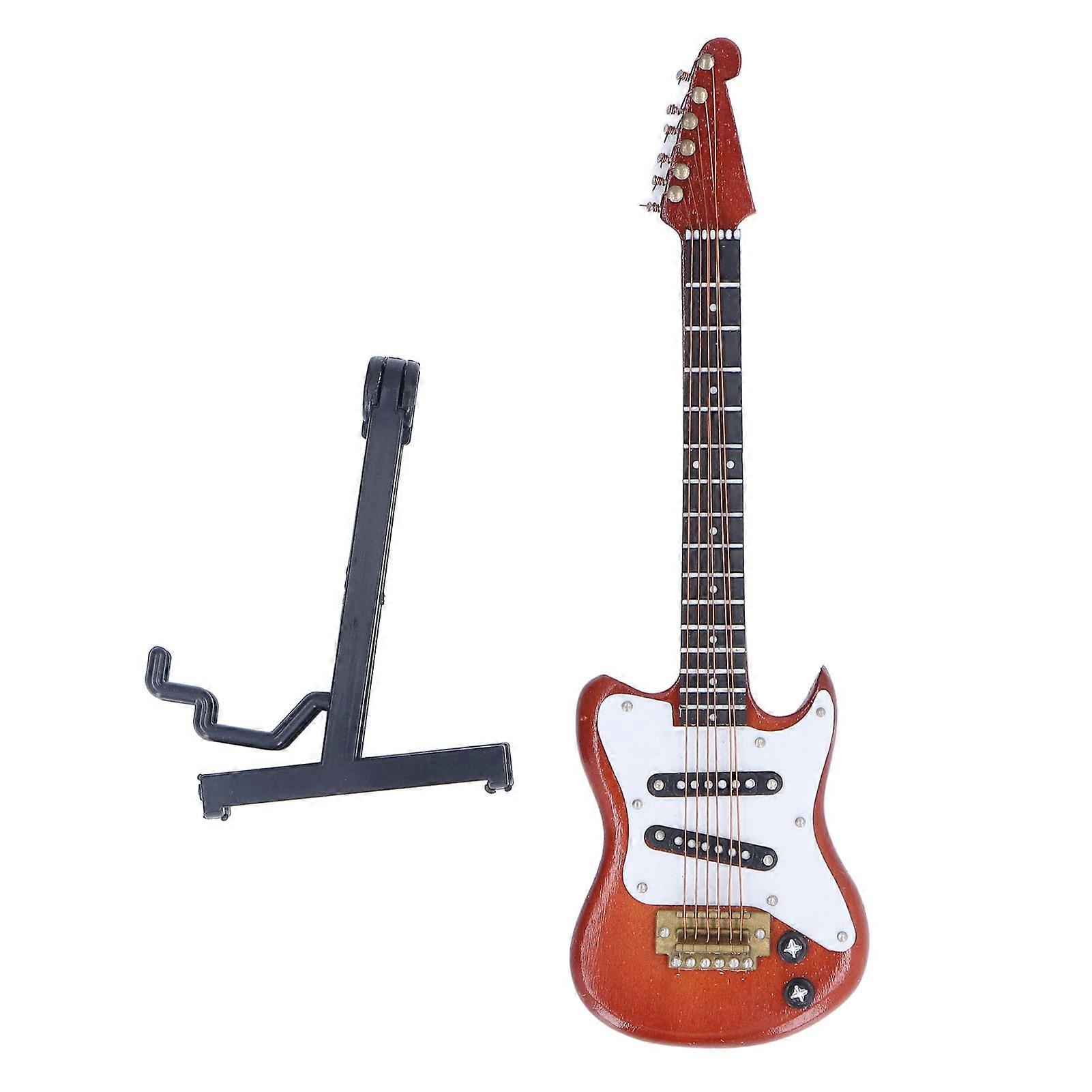 Mini Guitar Model Wooden Decorative Miniature Musical Instrument Ornament with Stand for Home Office