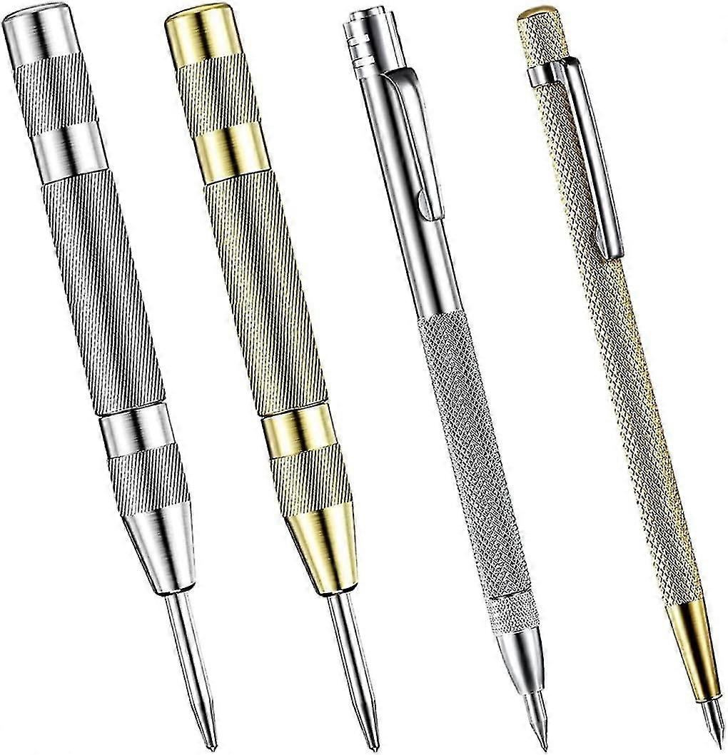 2 Types Automatic Center Punch Aluminium Etching Engraving Pen Tungsten Carbide Tip Scriber Center Punch Engraving Tools Hardware Toolssilver, Gold4pc