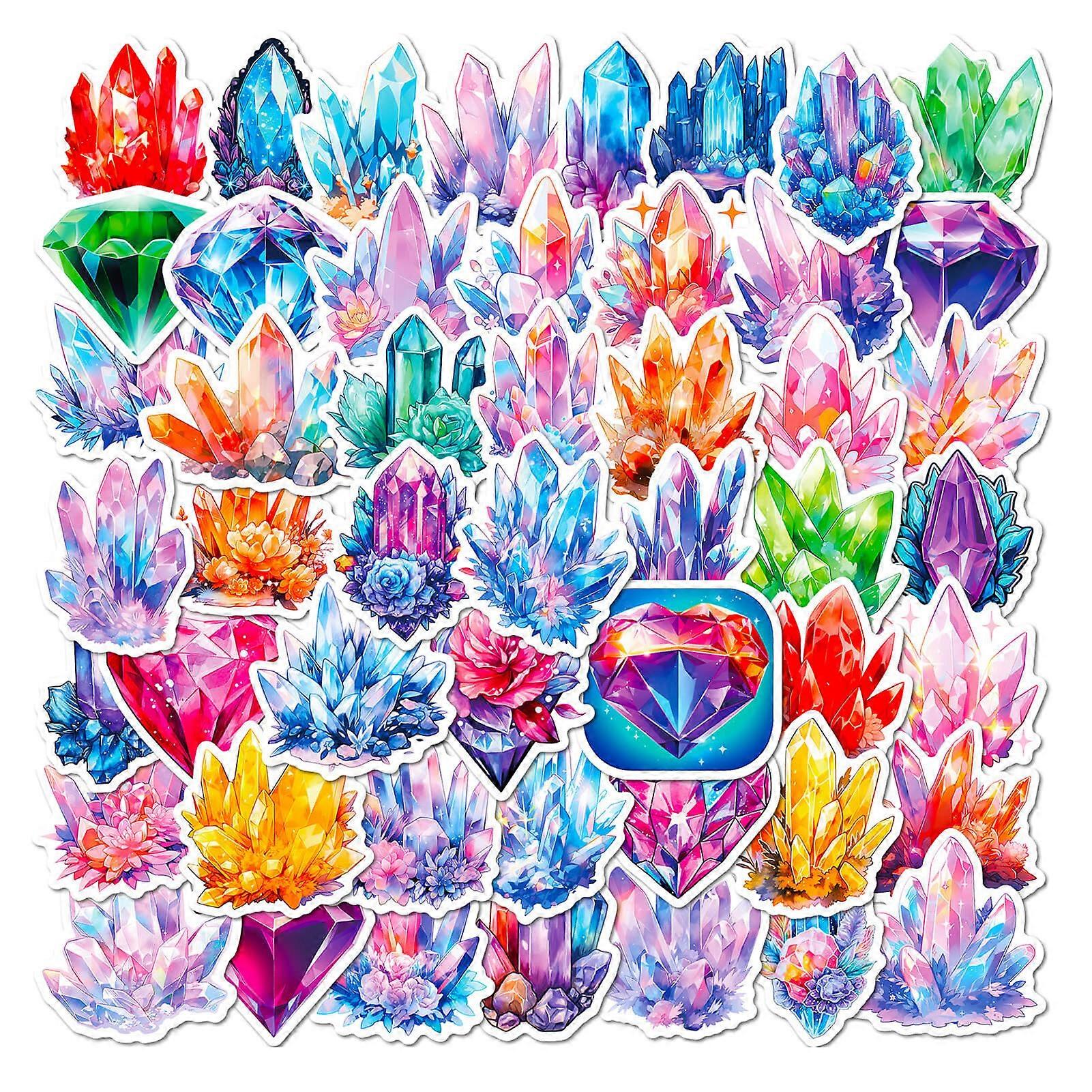 50Pcs/Set Artificial Crystal Pillar Pattern Graffiti Stickers Vibrant Color Waterproof Scrapbook Laptop Phone Case Decals Colorful Rhinestones Heart S