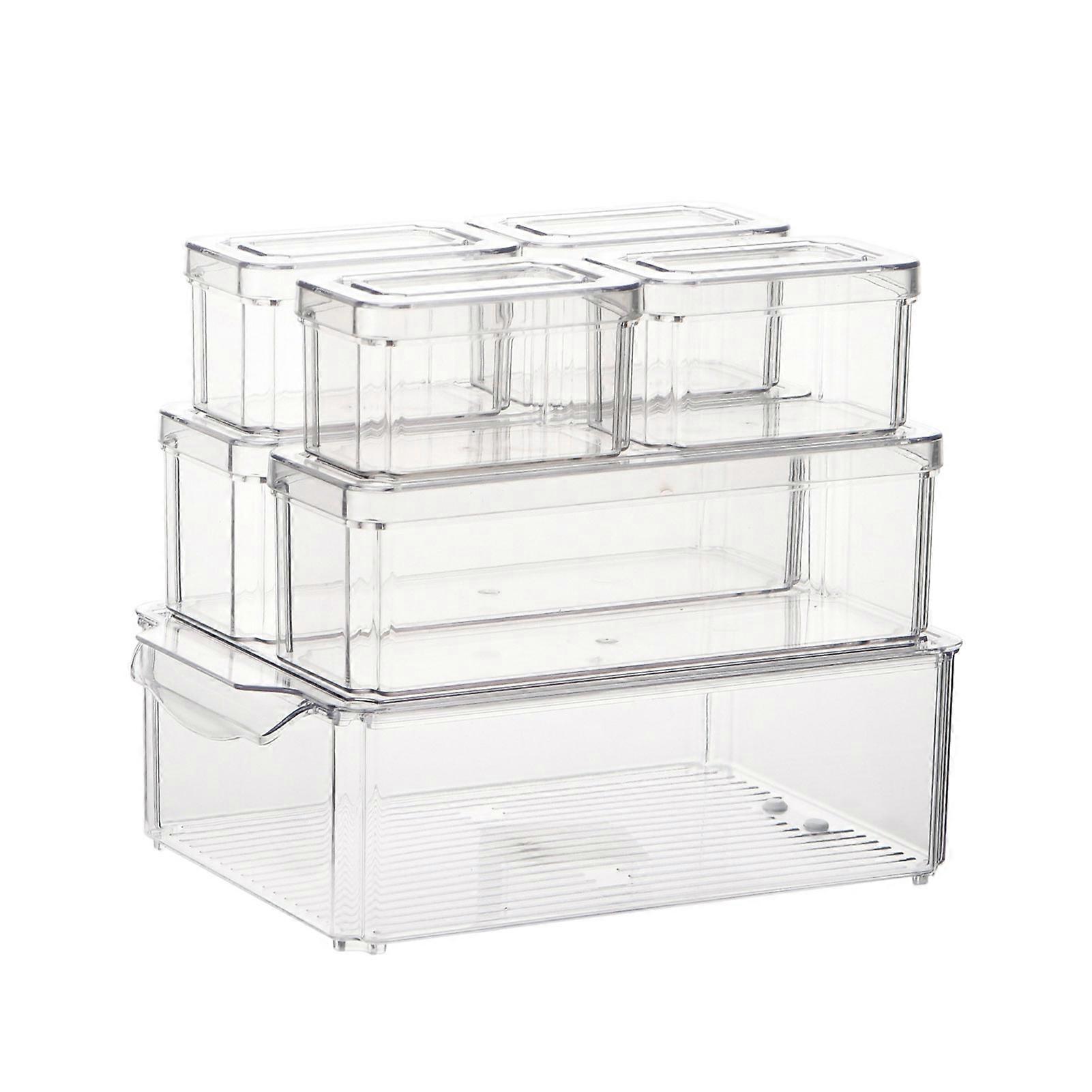 7Pcs 450/1350/4100ML Refrigerator Storage Box Clear Assorted Size Large Capacity Dustproof Lid Vegetables Fruits Snacks PET Fridge Organizer Food Cont