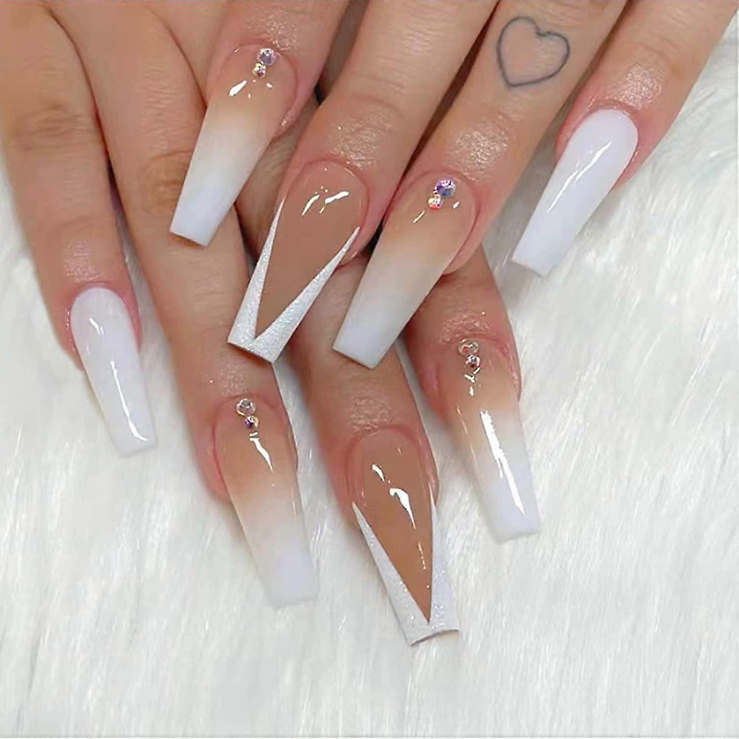 Gradient French Tip Press On Nails Long