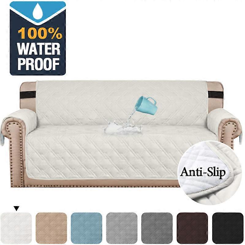 Reversible Quilted Sofa Cover, Water Resistant Slipcover Furniture Protector, Washable Couch Cover with Non Slip Foam and Elastic Straps for Kids, Dog