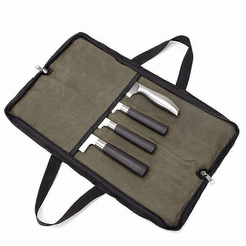 EVAGO Knife Carrying Case, 4 Slots Chef Knife Storage Bag Heavy Duty Waxed Canvas Knife Roll Bags for Chefs Professional Portable Waterproof Chef Kniv