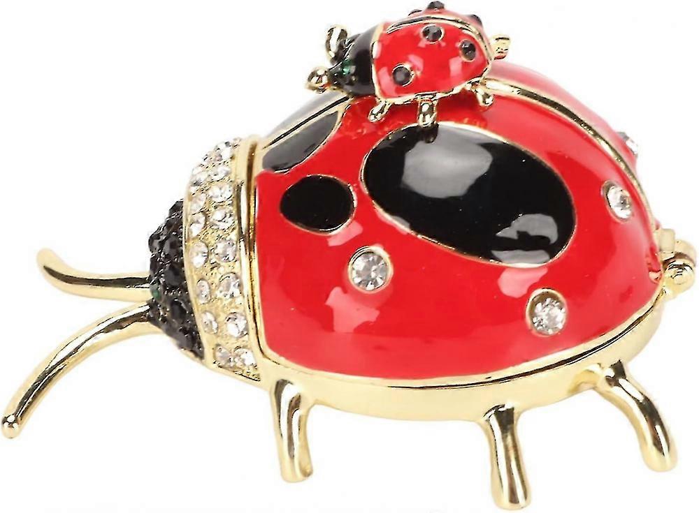 Ring Trinket Box, Colored Enamel Ladybug Trinket Box For Earrings