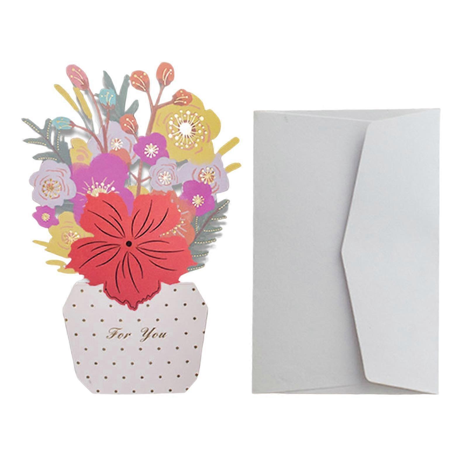 1 Set Greeting Card Foldable Diy Handwriting Paper Art 3d Folding Flower Mother's Day Card With Envelope For Present Qinghai