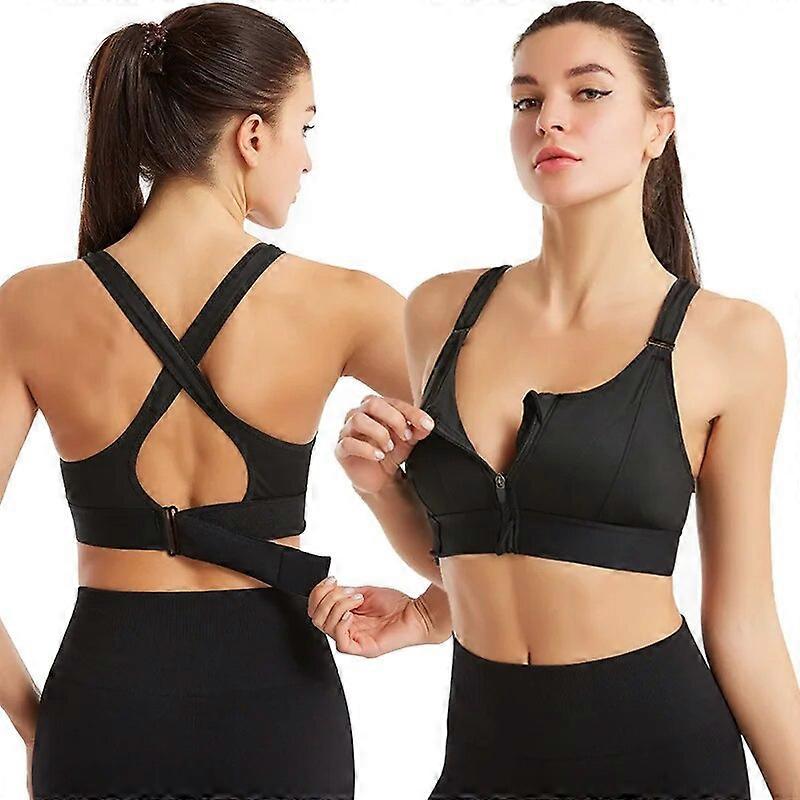Women's Sports Bra Gathered Without Steel Ring Adjustable Belt Front Zipper Yoga Running Vest Shockproof Underwear Plus Size