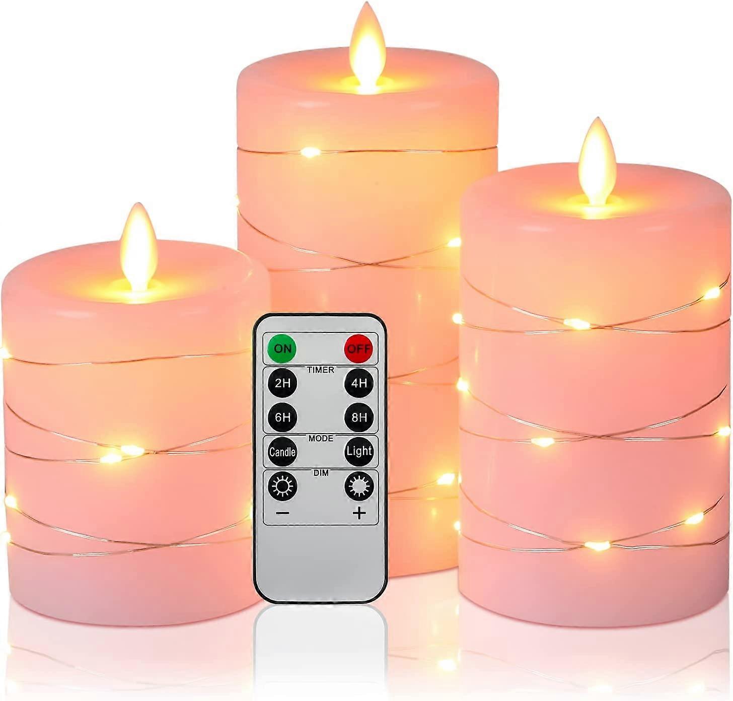 LED Candles 360 Degree Viewing Angle, with Starry String Lights, 3 Pack LED Candles, with 10 Key Remote Control, 24-Hour Timer Function, Christmas Dec
