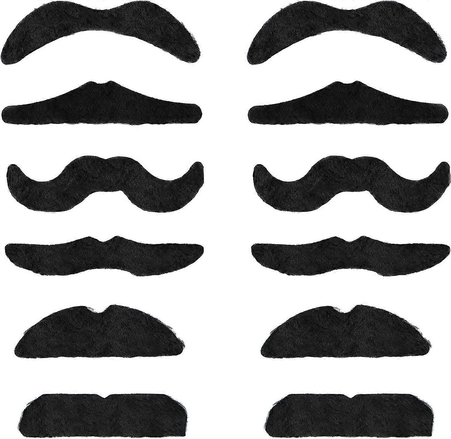 Set of 12 Assorted Self Adhesive Fake Mustaches for Costume - x6 The Smarty, The Rogue, The Scoundrel, The Casanova, The Party Boy and The Bandit