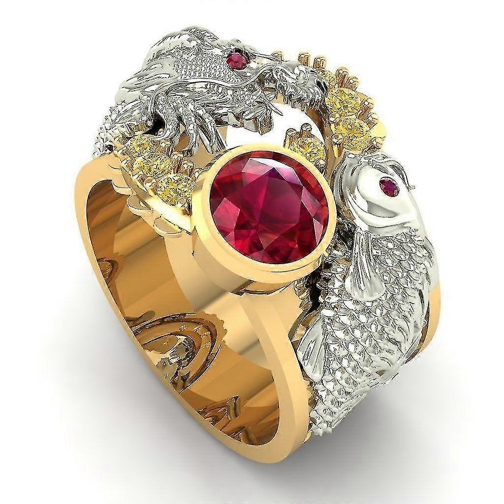 Two Tone Surrounding Dragon Ruby Ring - Atmospheric Fashion Dragon Surround Ruby Ring
