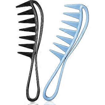 4 peines grandes de dientes anchos Mangos antiestáticos Peluquería Herramientas (negro, azul)