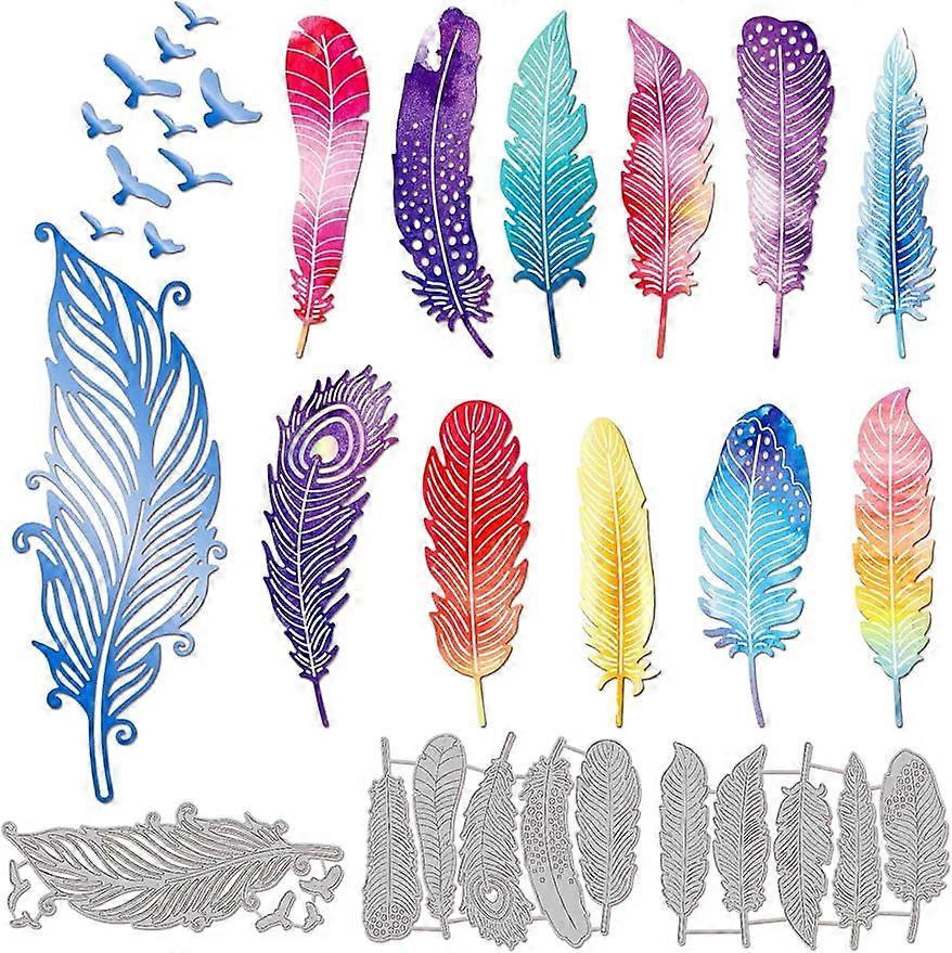 3Set 16Pcs Feathers Cutting Dies for DIY Scrapbooking Metal Birds Feathers Die Cuts Embossing Stencils Template for Paper Card Making Decoration Album