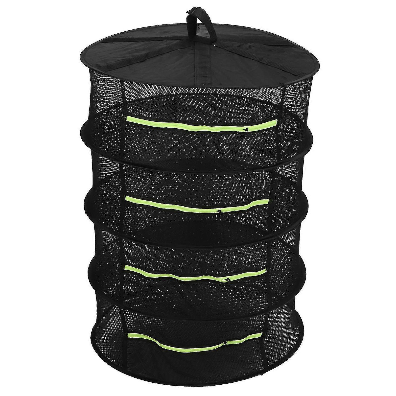 Foldable Hanging 4-Layer Herb Drying Rack with Zippers - Black (60cm)