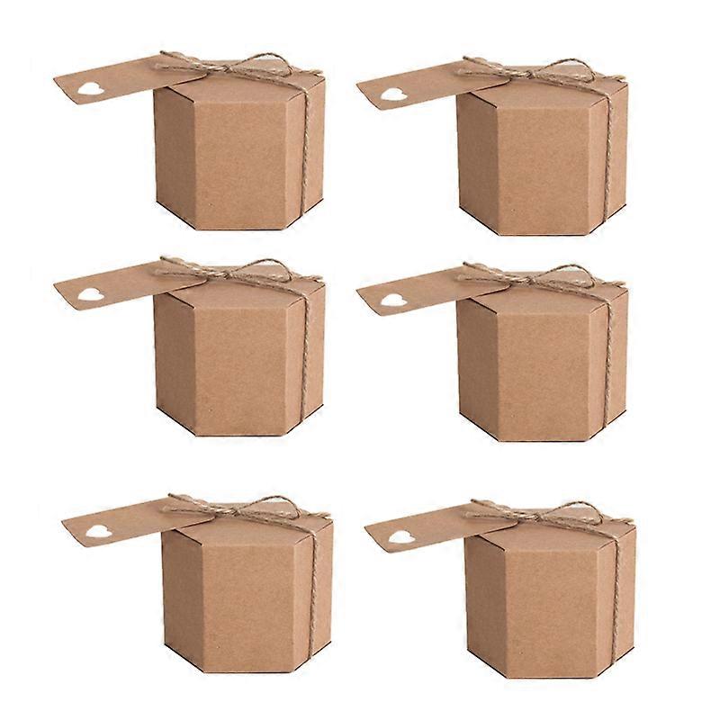 50Pcs Kraft Paper Box, Hexagonal Carton Box Gift Box, with Twine and Tag, Wedding Party Supplies