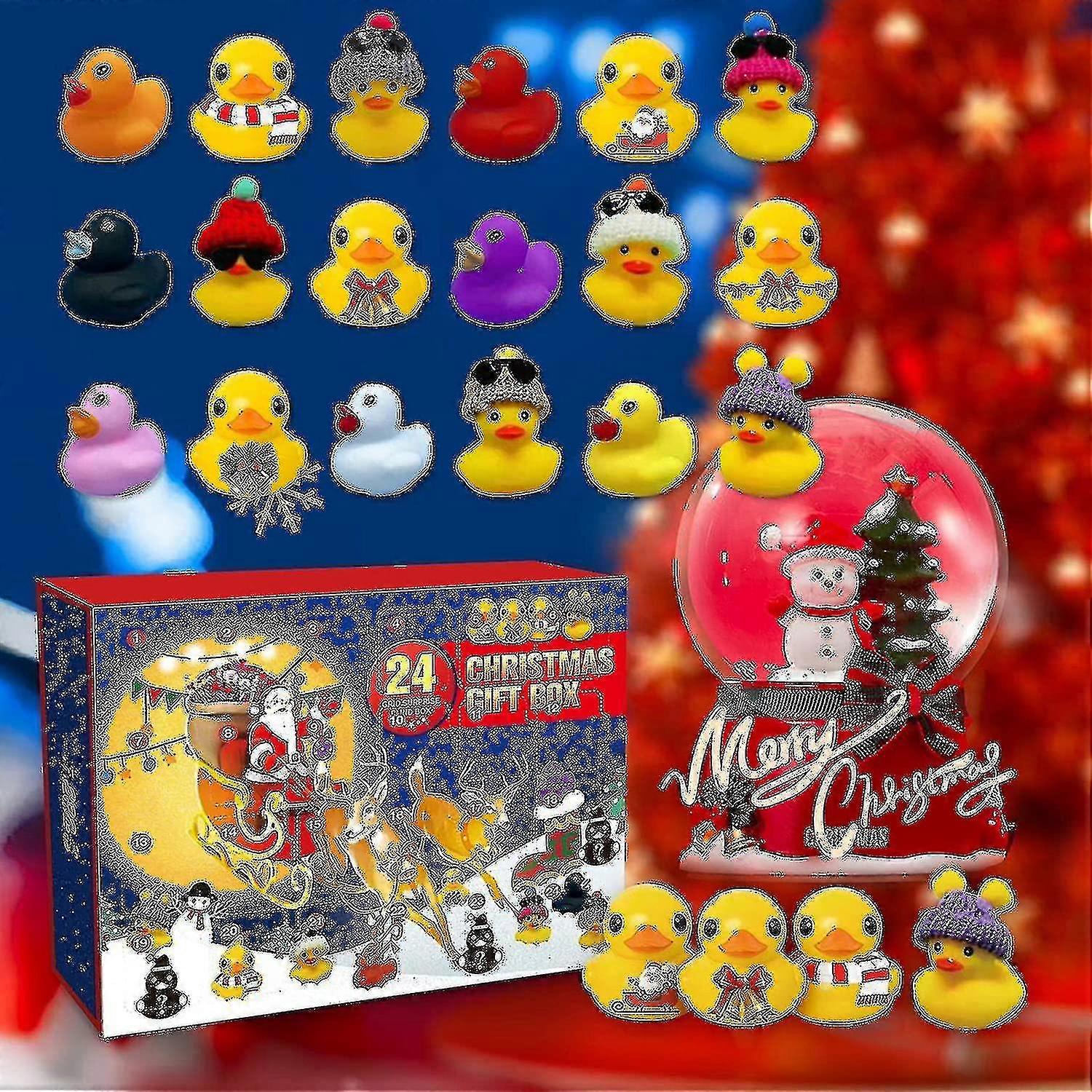 24-grile Crăciun Advent Calendar Cute Blind Box Copii Cauciuc Duck Jucării Cadou -c67