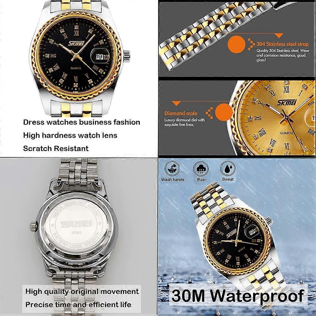 LIGE Herenhorloge, kwarts, analoog, armband van roestvrij staal, waterdicht, Goud, armband